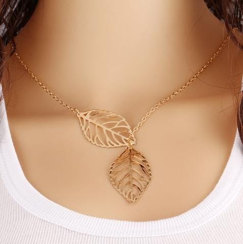 Fashion Jewelry Simple Personality Wild Temperament 2 Leaf Necklace Female Jewelry Necklace (Silver)