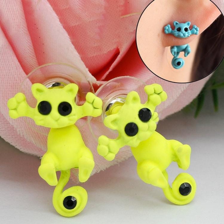 1 Pair Fashion Classic Kitten Animal Jewelry Cute Cat Stud Earrings for Girls (Yellow)