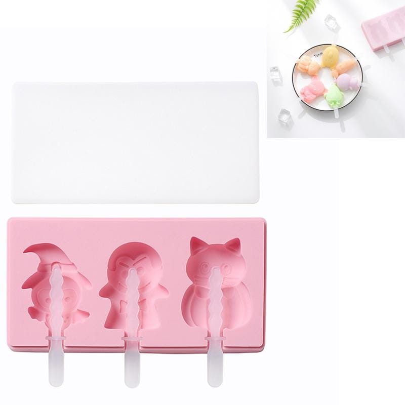 3 PCS Homemade Handmade DIY Cartoon Fruit with Lid Silicone Ice Cream Mold Making Ice Tray, Style:Halloween Story (Pink)