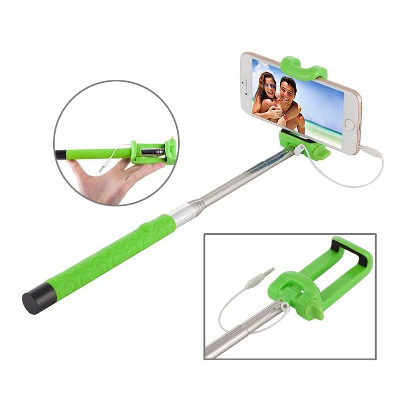 Portable Wire Controlled Selfie Stick Monopod Folding Extendable Handheld Holder, For iPhone, Galaxy, Huawei, Xiaomi, LG, HTC and Other Smart Phones, Folded Length: 22.5cm, Max Extension Length: 105.5cm (Green)
