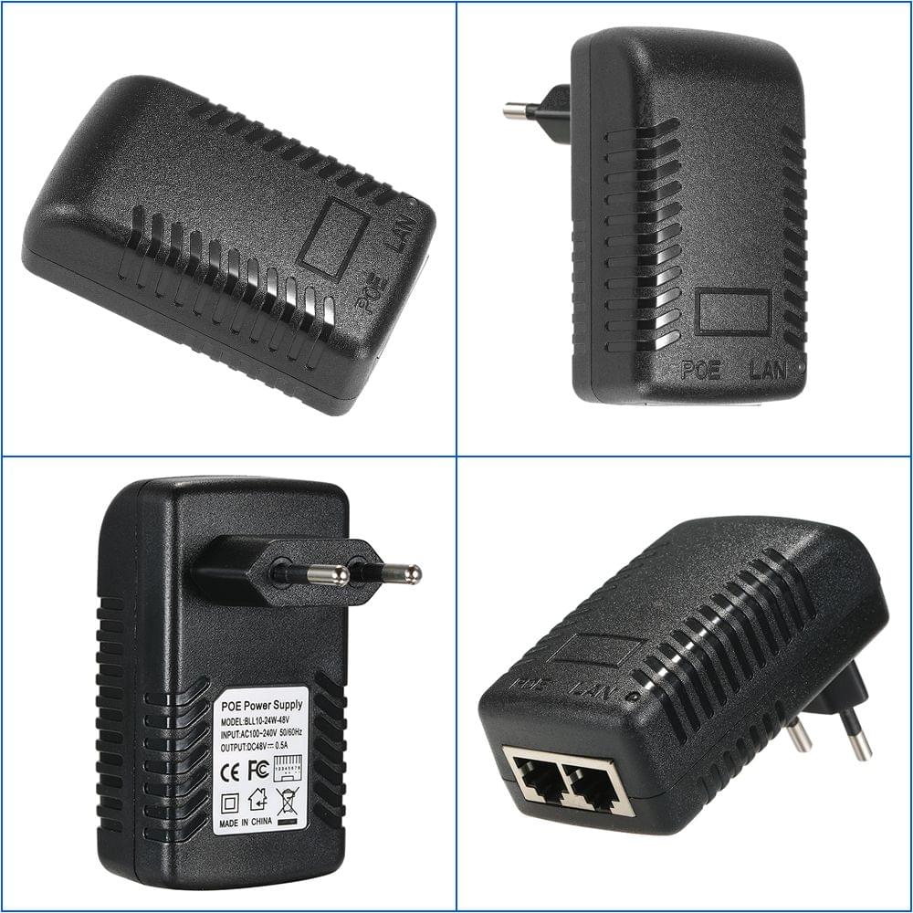 POE Injector Ethernet Power Supply Adapter DC48V 0.5A 15.4W, - EU Plug