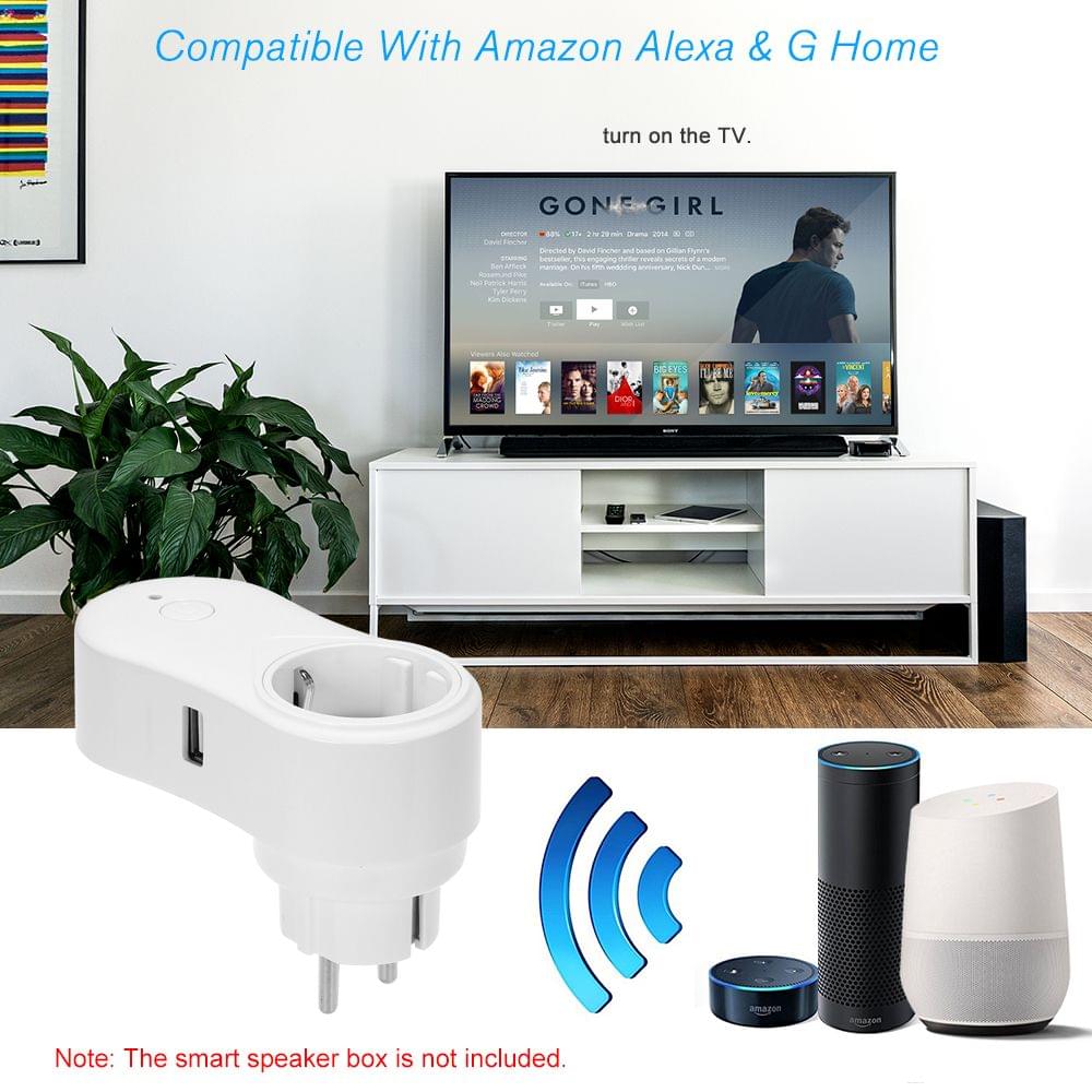 Smart WiFi Socket EU Type E with USB Outlet Remote Control - EU Plug