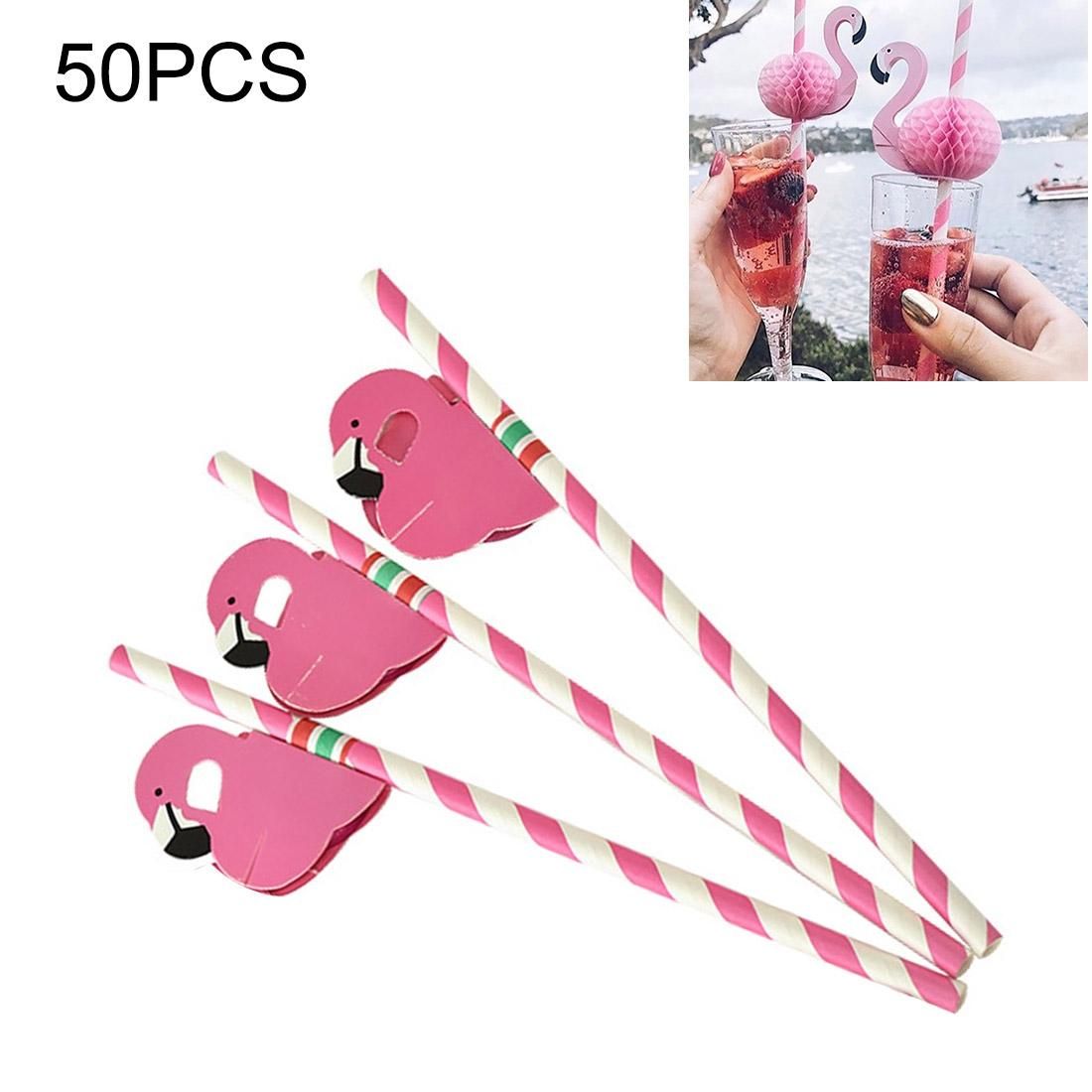 50 PCS 3D Flamingo Pink Jungle Paper Straws Birthday Wedding Party Decorations Cocktail Straw