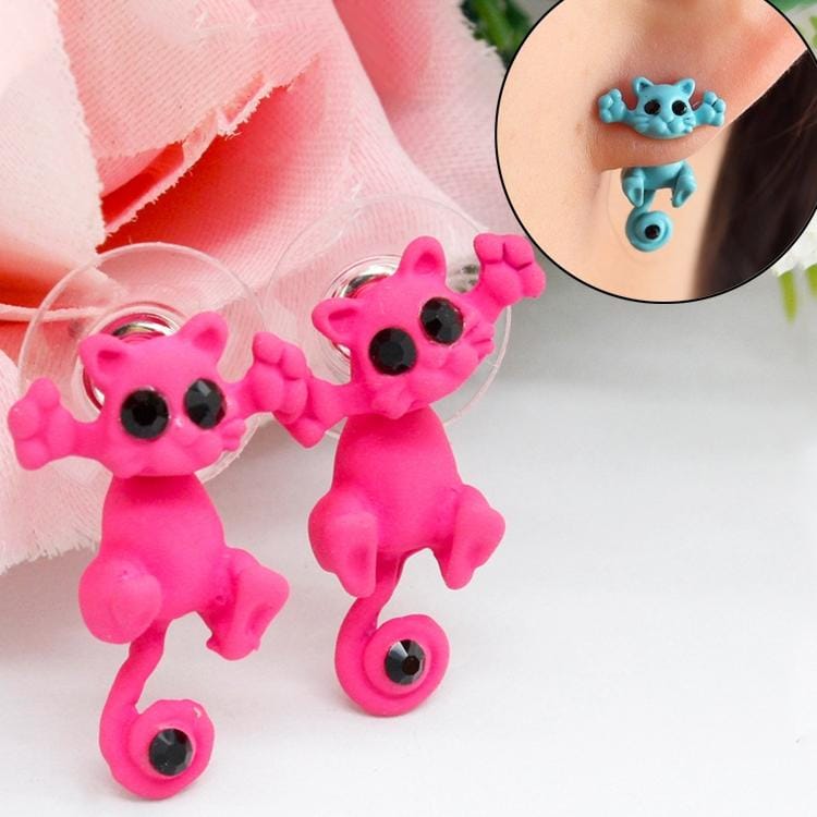 1 Pair Fashion Classic Kitten Animal Jewelry Cute Cat Stud Earrings for Girls (Magenta)