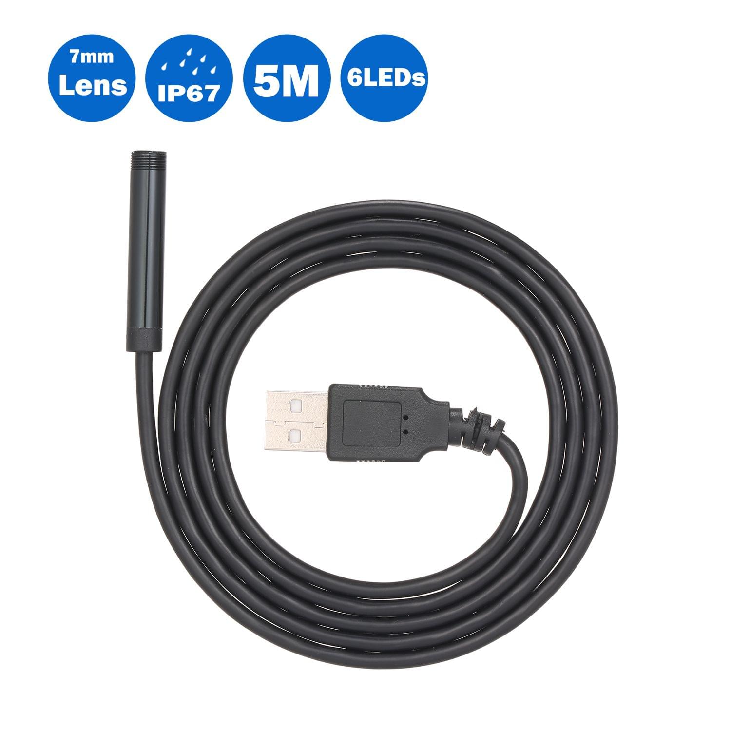 7MM 6 LED Lens Endoscope IP67 Waterproof Inspection - 5M