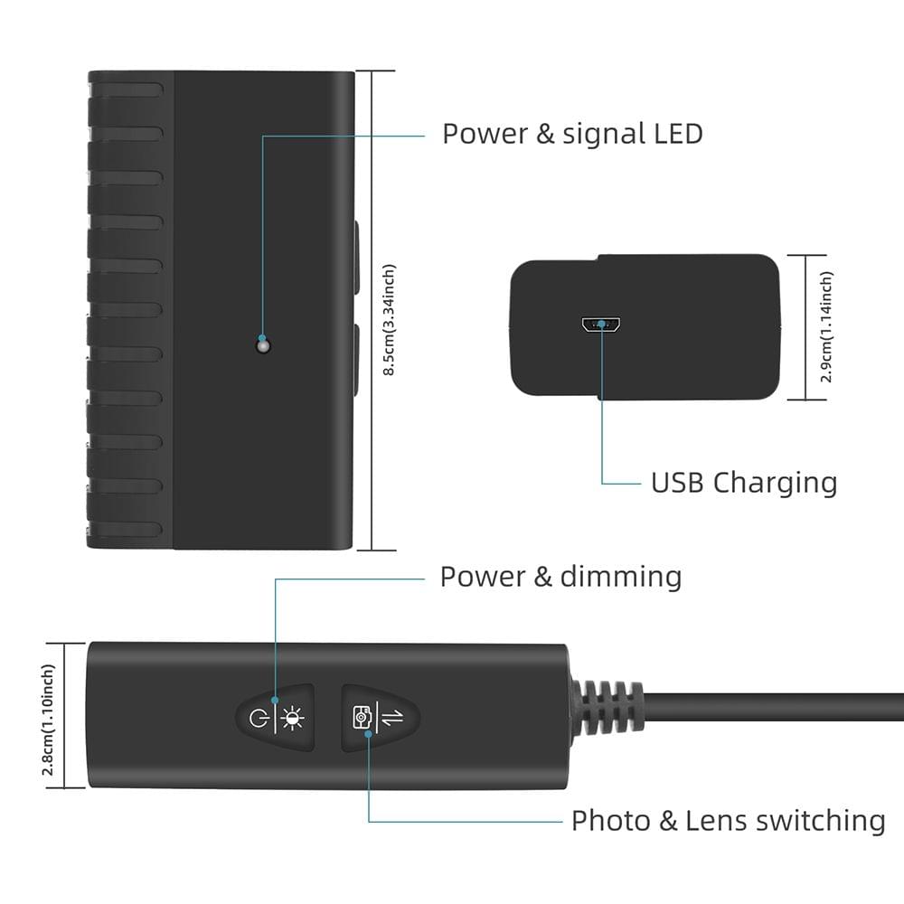 Industrial Endoscope Snake Camera 8.0mm Dual Lenses - 3m