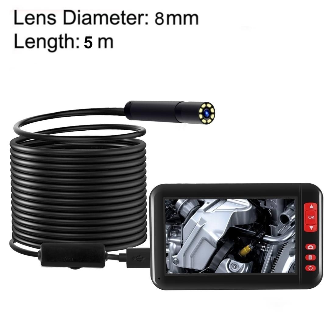 F200 4.3 Inch Screen Display HD1080P Snake Tube Inspection Endoscope with 8 LEDs, Length: 5m, Lens Diameter: 8mm, Mild Line