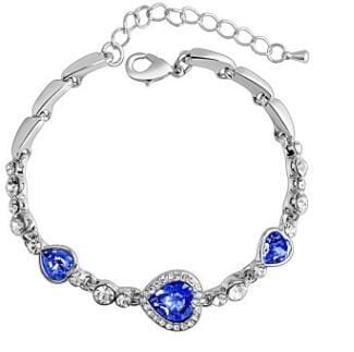 Crystal Rhinestone Heart Simple Bangle Bracelet (Blue)