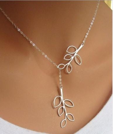 Women Fashion Lovely Chic Long Silver Sweater Chain Pendant Necklaces (Leaves)