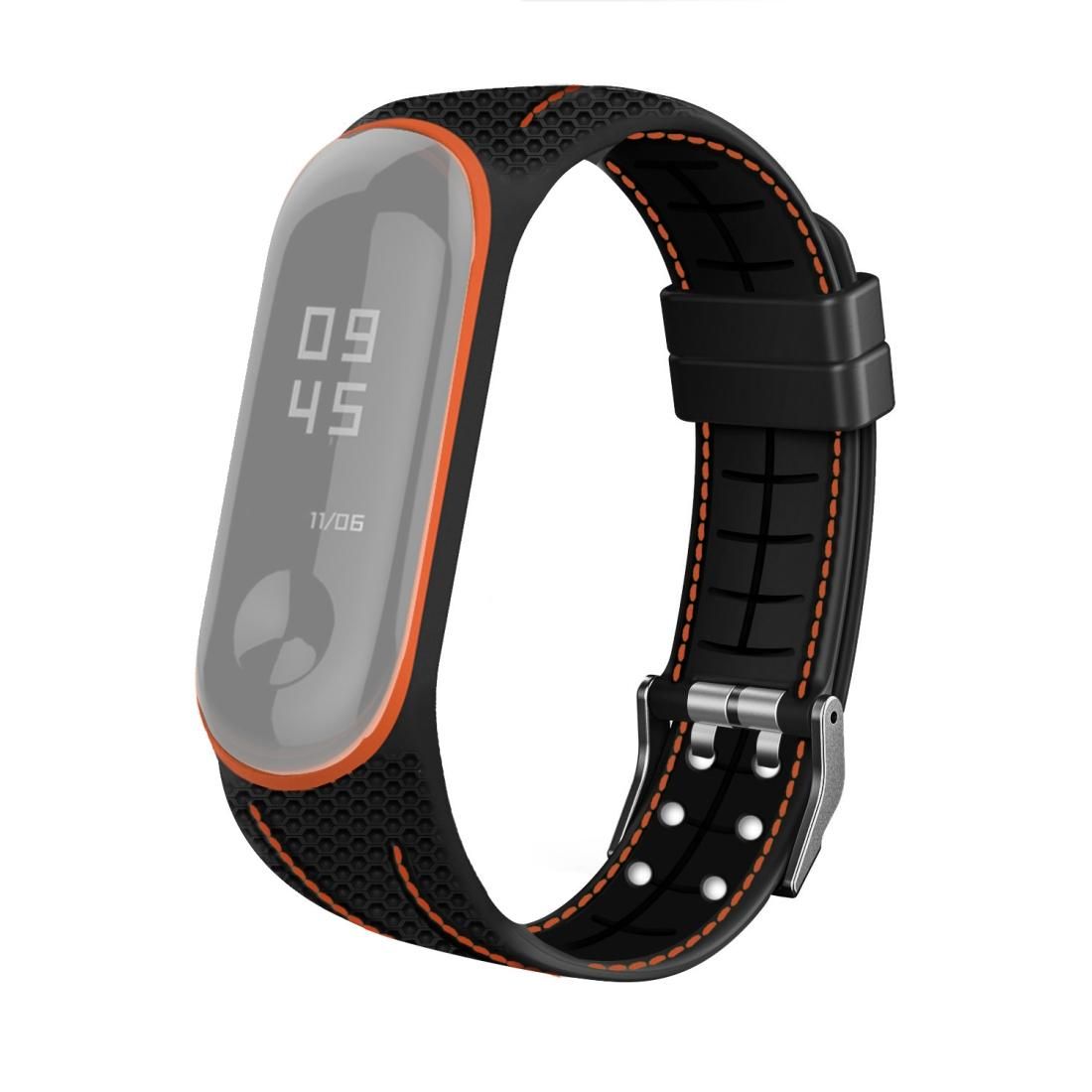 For Xiaomi Mi Band 4 / 3 Silicone Two-color Thread Replacement Strap Watchband, Style:Honeycomb Texture (Orange)