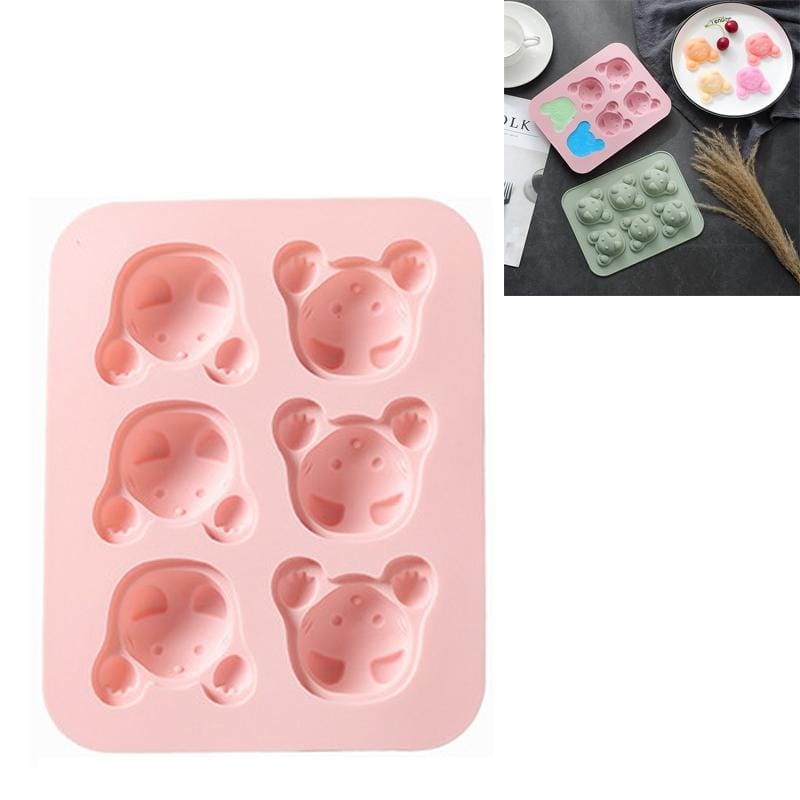 4 PCS Cartoon 6 Grid Kittens Silicone Ice Cube Chocolate Cake Mold Complementary Food Baking Mold (Pink)