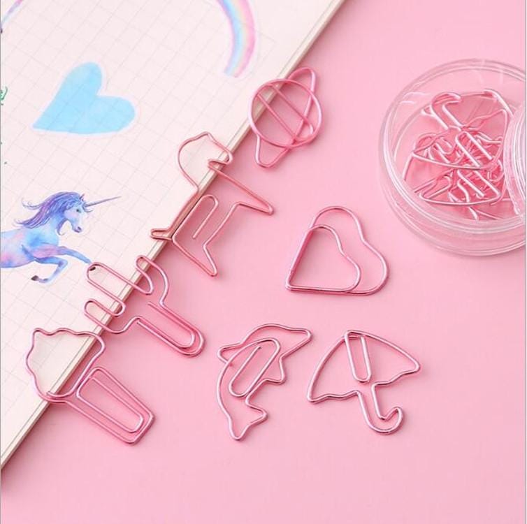 Creative Cartoon Hollow Paper Clip Set Pink Cute Bookmark Pin Clip Stationery Office Supplies (Planet)
