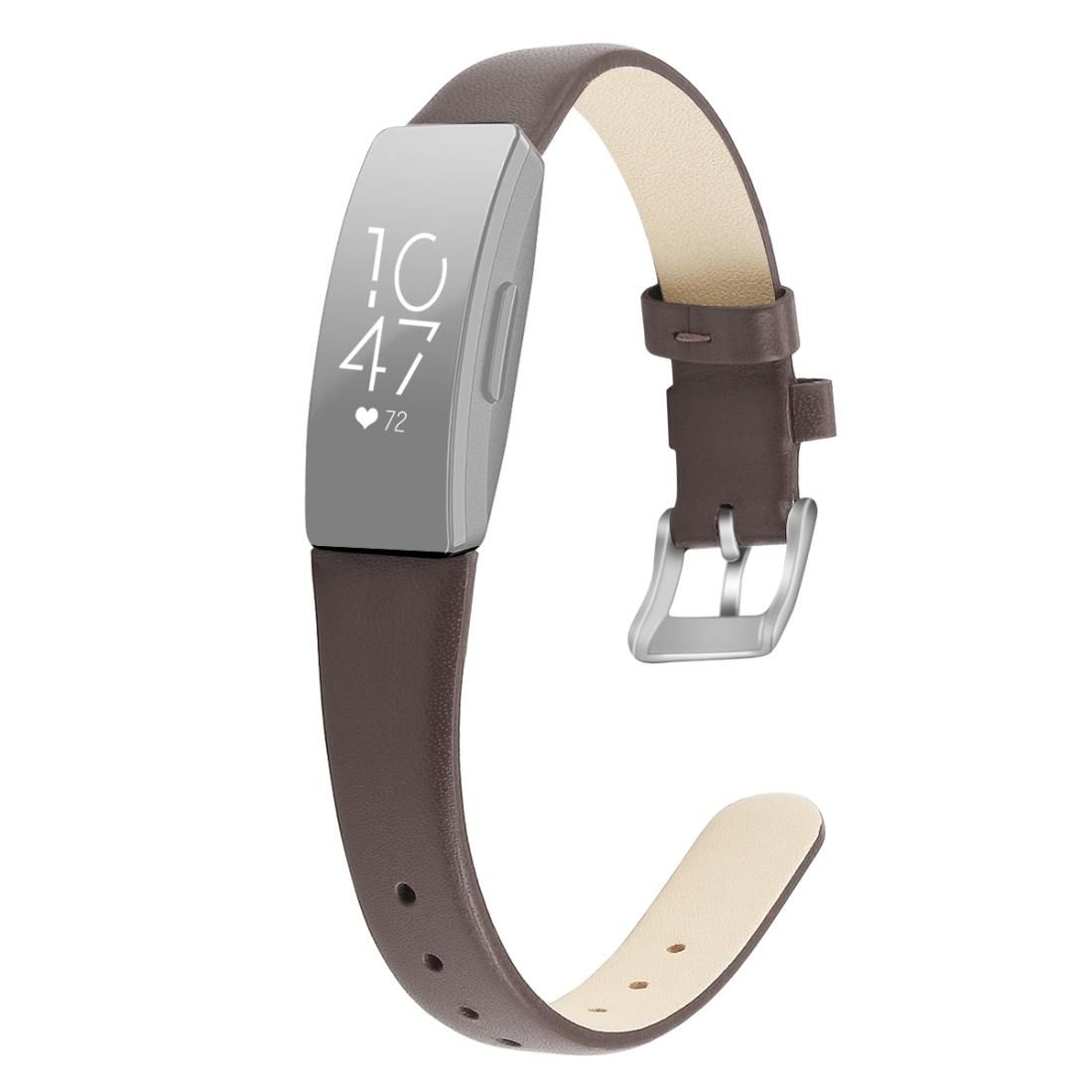 For Fitbit Inspire / Inspire HR Cowhide Leather C Type Replacement Wrist Strap Watchband, Size:L (Grey)