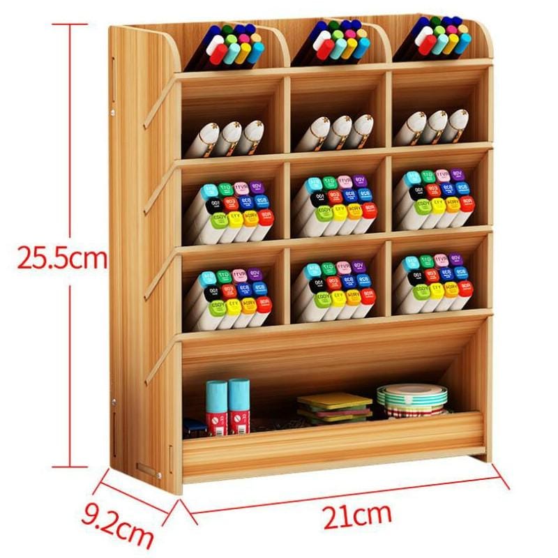 Children Student Multifunctional Wooden Desktop Storage Pen Holder Hand Account Tape Stationery (B11 White Maple)