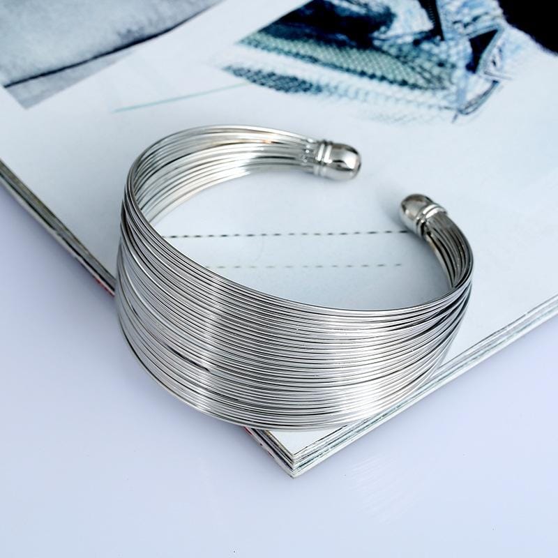 Multilayer Metal Wire Cuff Bangle Opened Maxi Punk Bangle Bracelet (Silver color)