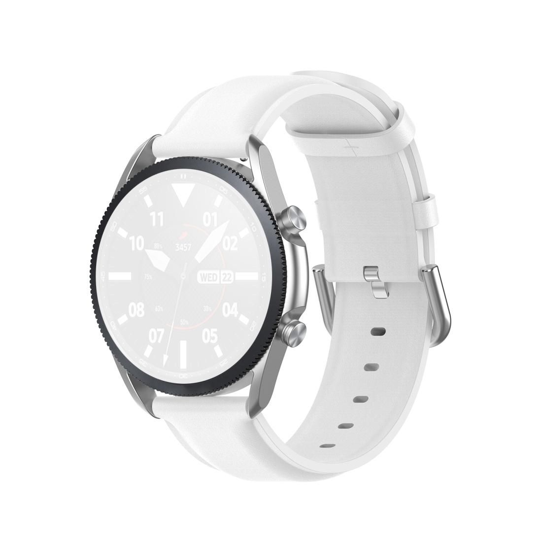 For Galaxy Watch 3 41mm Round Tail Leather Strap, Size: Free Size 20mm (White)