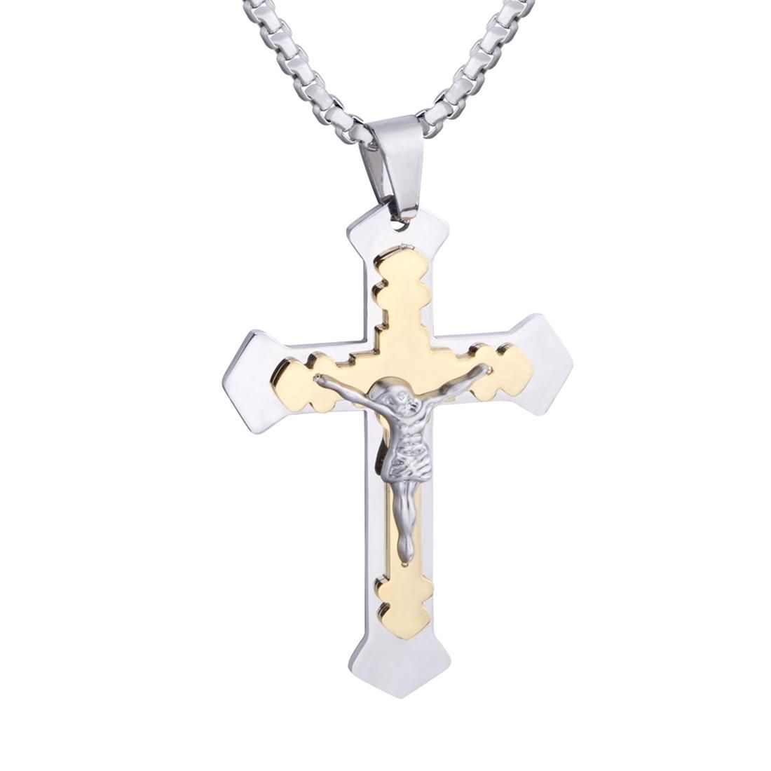 Men Fashion Jewelry Jesus Cross Style Necklace Stainless Steel Pendant, Size: 7.5*4.6cm (Gold)