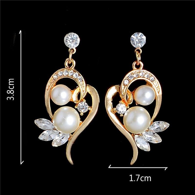 Fashion Cute Flower Simulated Pearl Crystal Wedding Jewelry Sets for Women (Gold)