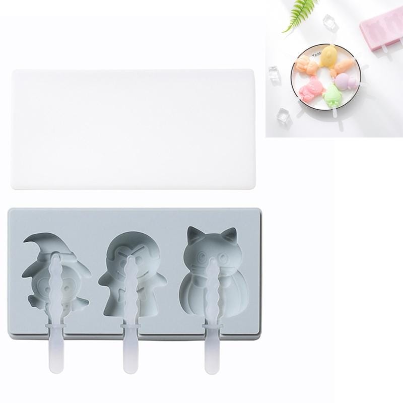 3 PCS Homemade Handmade DIY Cartoon Fruit with Lid Silicone Ice Cream Mold Making Ice Tray, Style:Halloween Story (Blue)