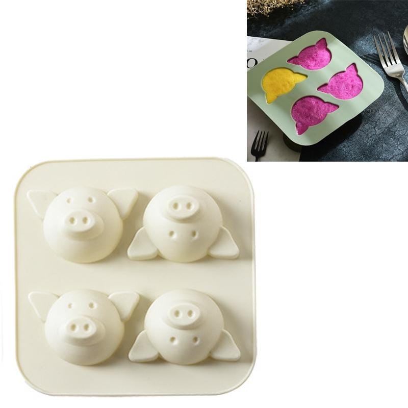 6 PCS Cute Pig Silicone Cake Mold Rice Cake Chocolate Ice Cube Handmade Soap Mold (Beige)