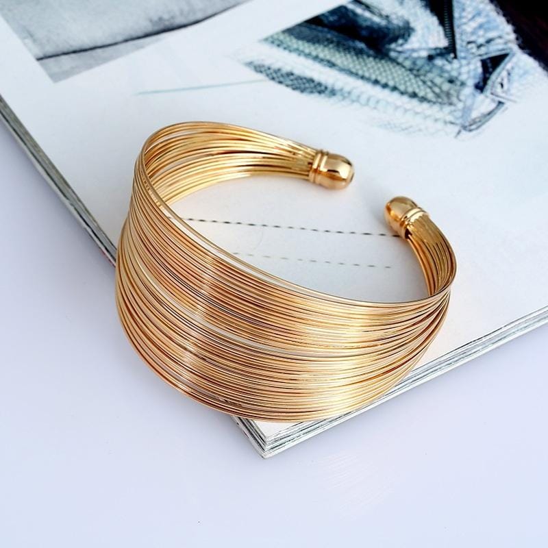 Multilayer Metal Wire Cuff Bangle Opened Maxi Punk Bangle Bracelet (Silver color)