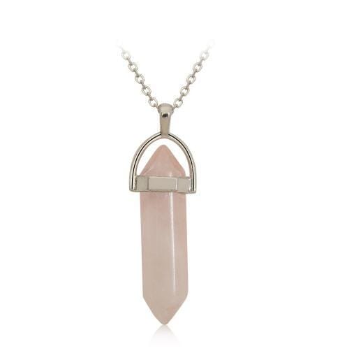 Short bullet natural crystal stone pendant clavicle necklace (pink)