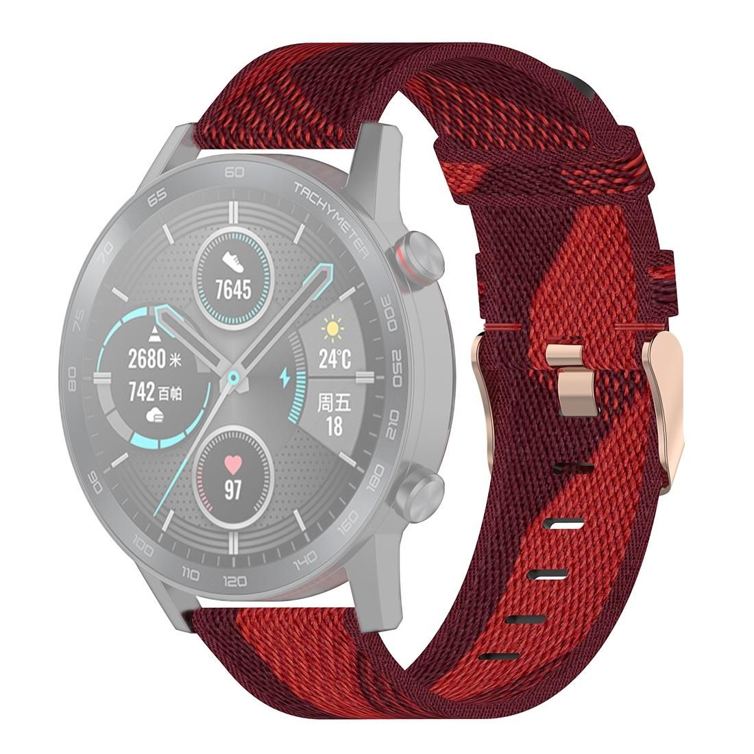 22mm Stripe Weave Nylon Wrist Strap Watch Band for Huawei GT / GT2 46mm, Honor Magic Watch 2 46mm / Magic (Red)