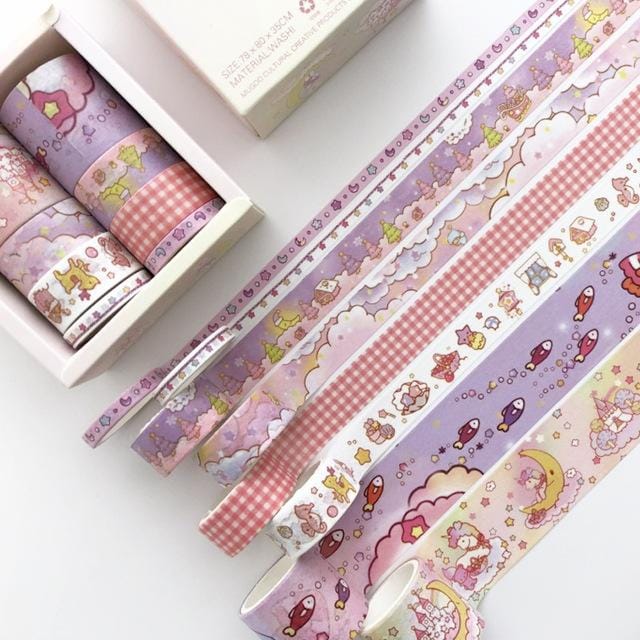 8 Roll / Box Paper Tape Basic Handbook Material Set Small Fresh Girl DIY Decorative Tape Antique Hand Account Sticker (Dreamland)