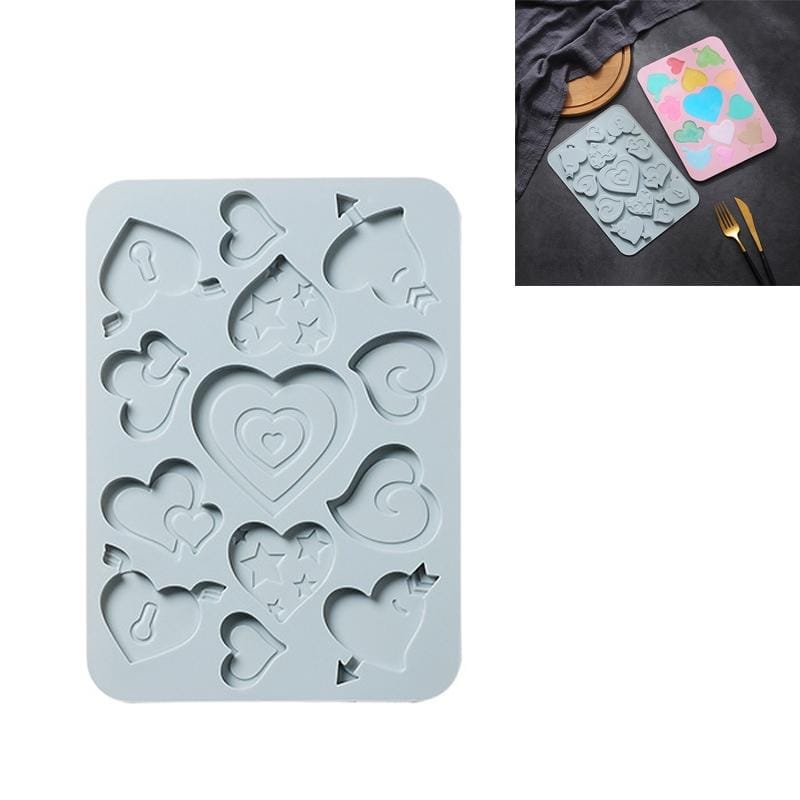 4 PCS Love Shape Silicone Ice Tray Biscuit Mold Chocolate Epoxy Fudge Baking Mold (Blue)