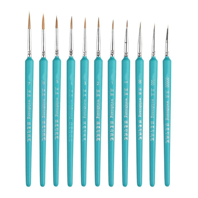 11 PCS Full Sets WeiZhuang Hook Line Pen Painting Hand-painted Watercolor Wolf Mint Hook Line Pen Painting Stroke Thin Line Brush, Color:Sky Blue