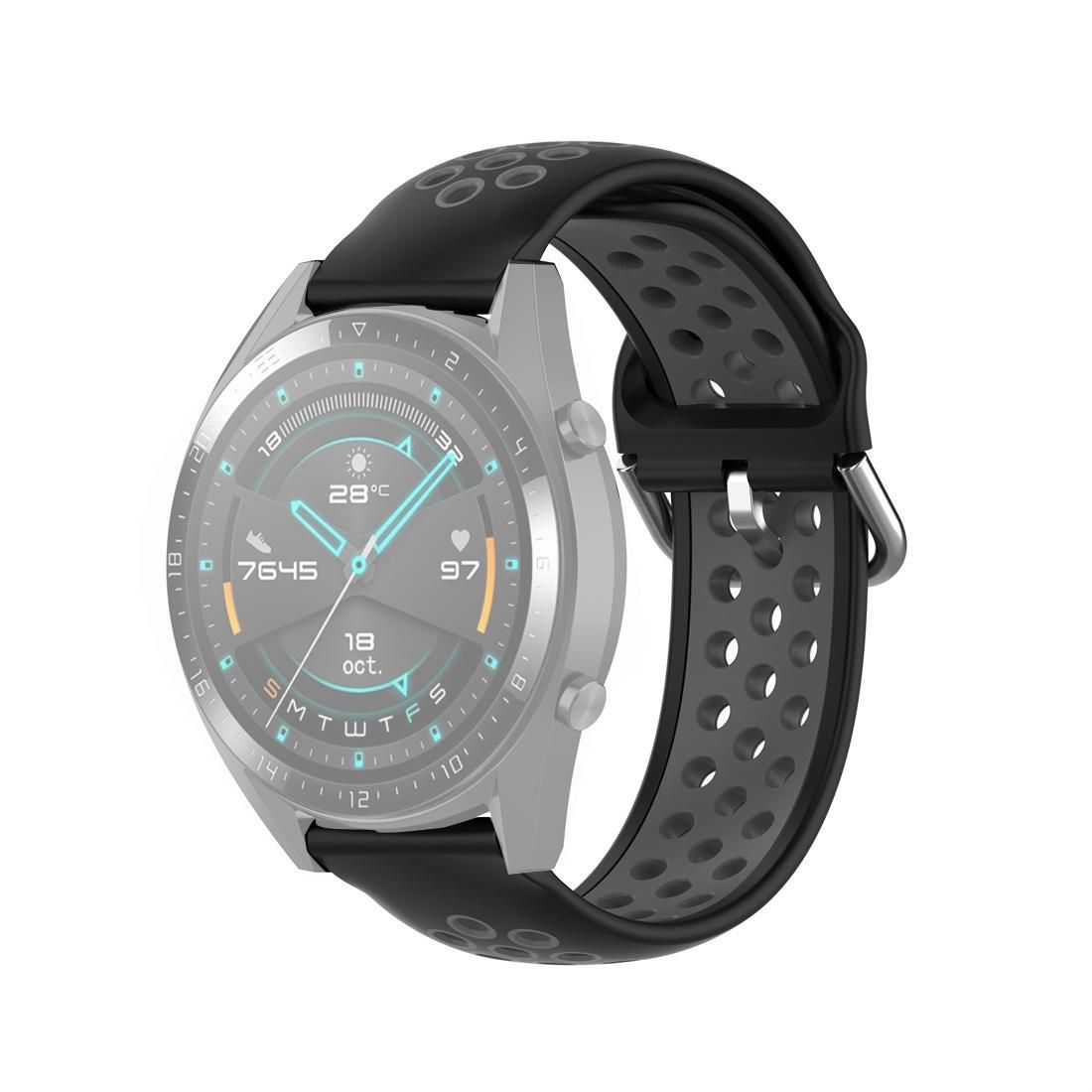 For Huawei Watch GT 46mm / 42mm 22mm Clasp Two Color Sport Wrist Strap Watchband (Black + Grey)