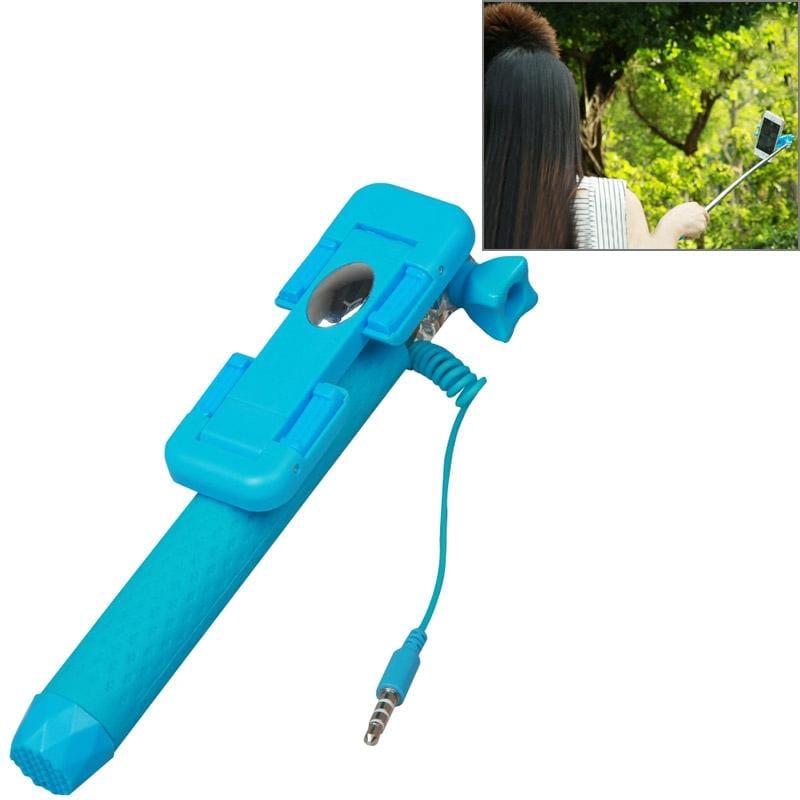 RK-Mini3 Multifunction Wire Controlled Selfie Stick Monopod Extendable Handheld Holder for IOS & Android Phone / GoPro Camera, Max Length: 70cm (Blue)