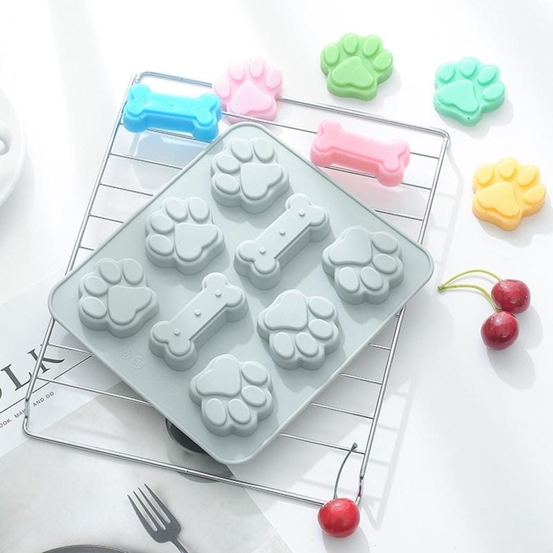 5 PCS Cartoon Cat Claw Bone Shape Cake Chocolate Silicone Mold Microwave Baking Ice Tray Mold Pudding Jelly Mold (Pink)
