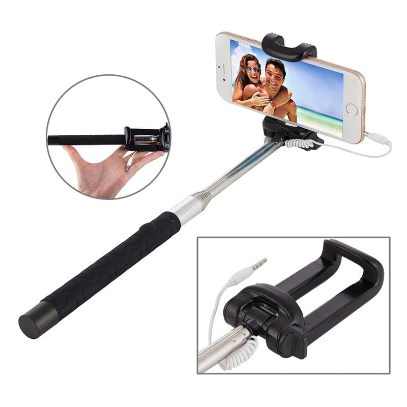 Portable Wire Controlled Selfie Stick Monopod Folding Extendable Handheld Holder, For iPhone, Galaxy, Huawei, Xiaomi, LG, HTC and Other Smart Phones, Folded Length: 22.5cm, Max Extension Length: 105.5cm (Black)