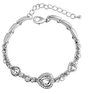 Crystal Rhinestone Heart Simple Bangle Bracelet (White)