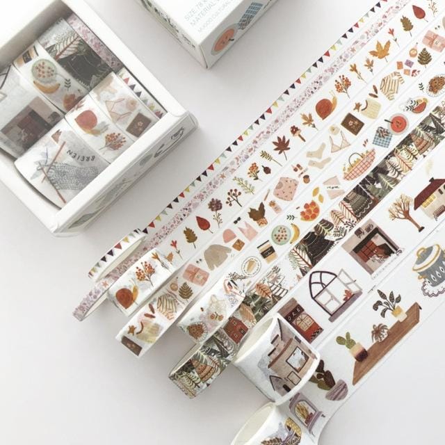 8 Roll / Box Paper Tape Basic Handbook Material Set Small Fresh Girl DIY Decorative Tape Antique Hand Account Sticker (Life)