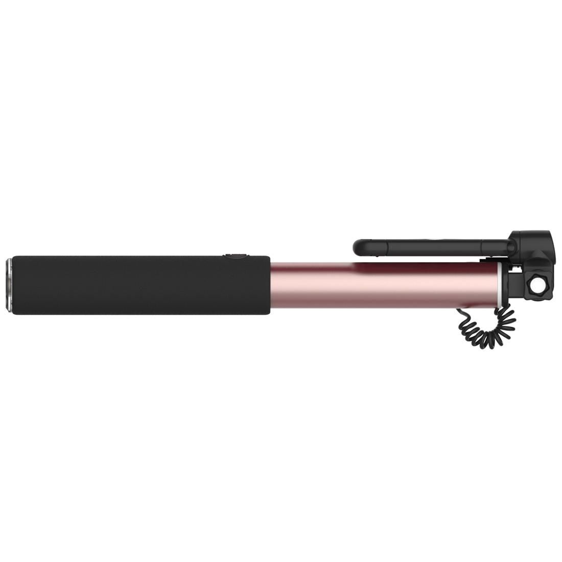 ROCK ROT0716 Portable Wire Control Selfie Stick Monopod Folding Extendable Handheld Holder with Mirror for iOS & Android Phone, Folded Length: 24.5cm, Max Extension Length: 90cm (Gold)