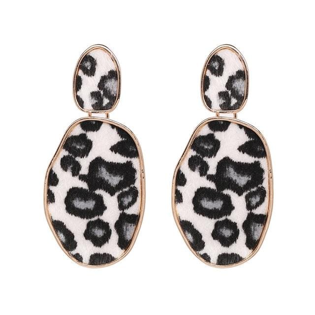 Sexy Leopard Geometric Street Beat Earrings For Lady (White)