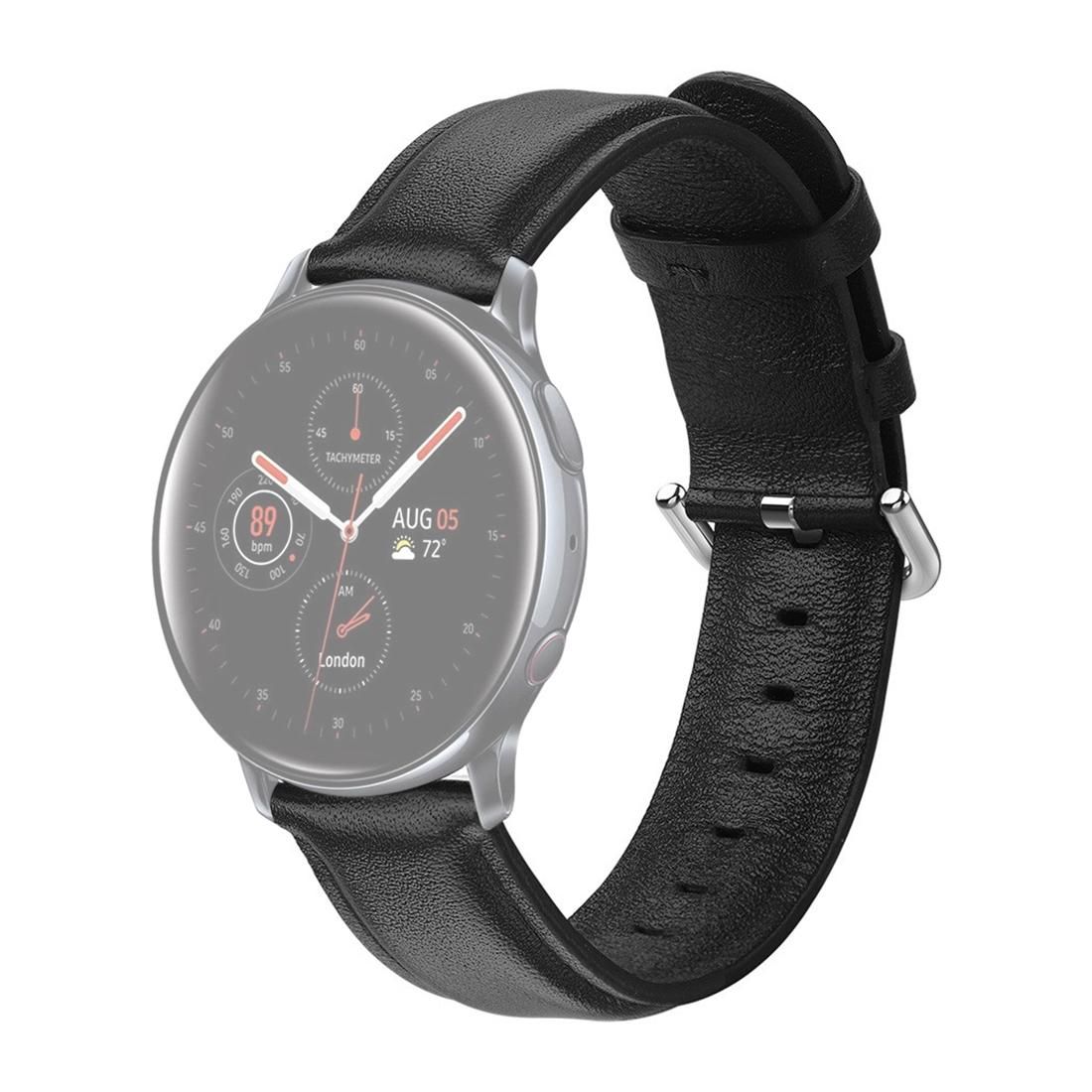 For Galaxy Watch Active Smart Watch Genuine Leather Wrist Strap Watchband, Size:S 20mm (Black)