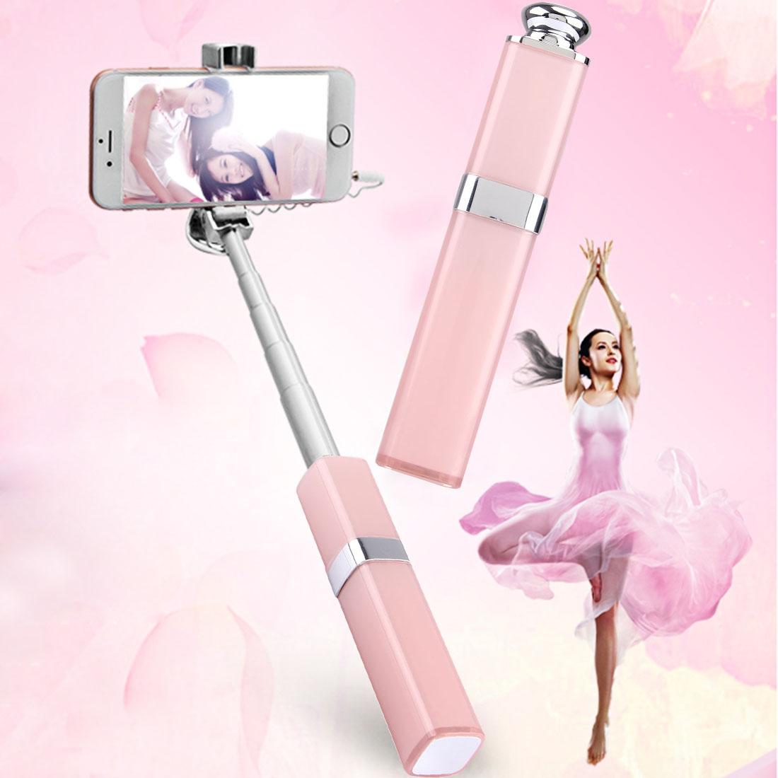 S1 Lipstick Style Wire Controlled Selfie Stick Monopod Extendable Handheld Holder, Max Length: 60cm, for iPhone, Samsung, HTC, LG, Sony, Huawei, Lenovo, Xiaomi and other Smartphones (Rose Gold)