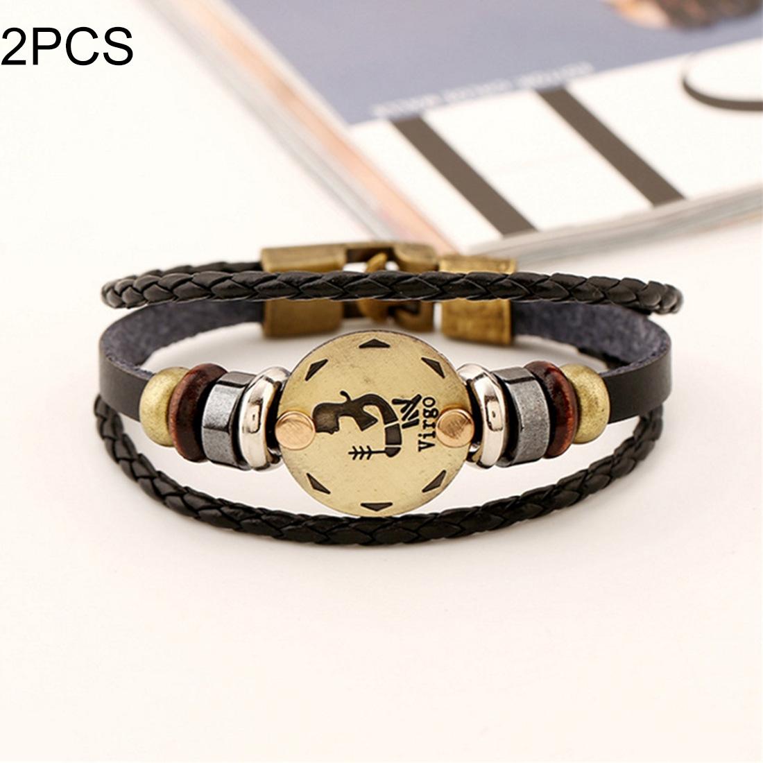 2 PCS Couple Lovers Jewelry Leather Braided Pisces Constellation Detail Hand Chain Bracelet, Size: 21*1.2cm (Style2)