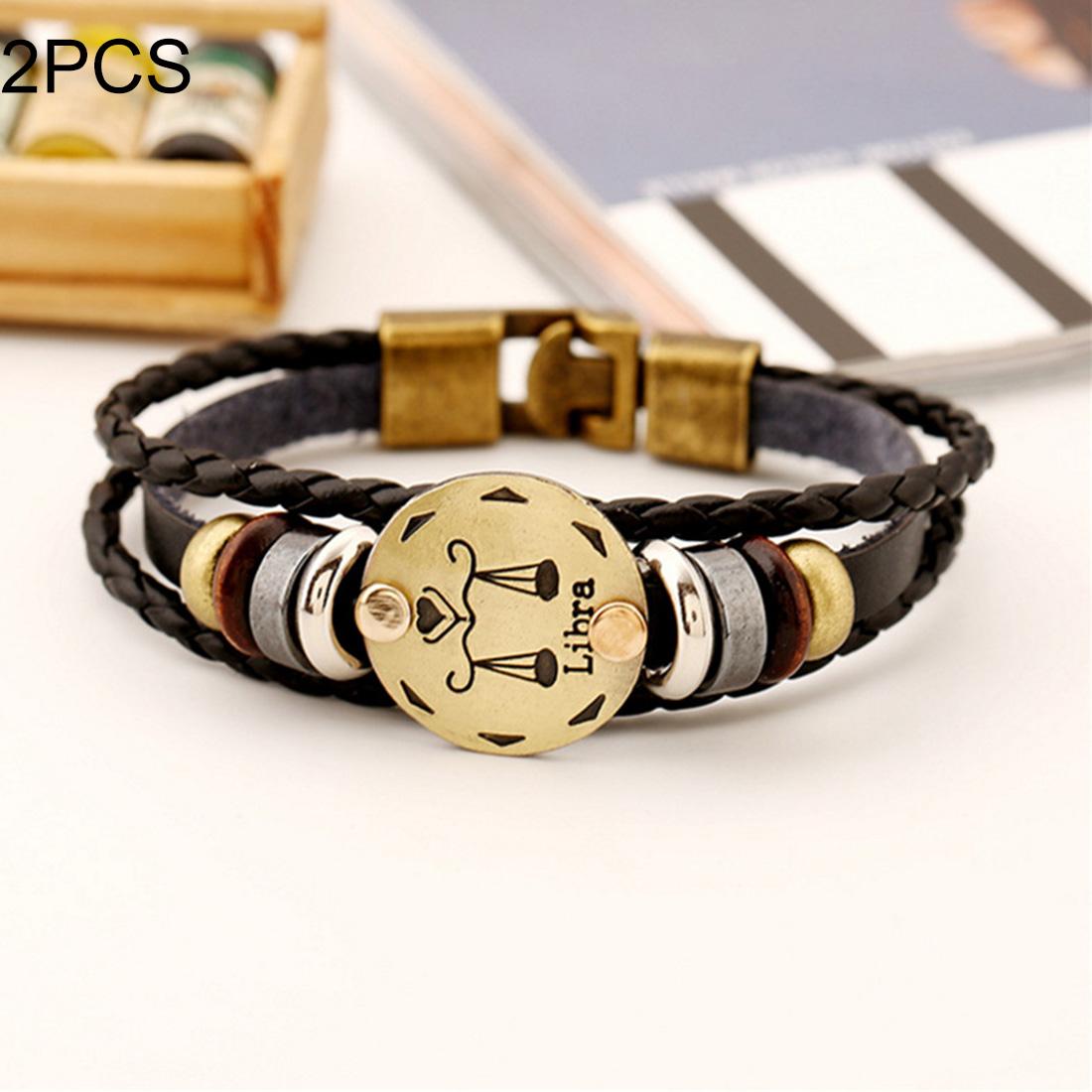 2 PCS Couple Lovers Jewelry Leather Braided Pisces Constellation Detail Hand Chain Bracelet, Size: 21*1.2cm (Style6)