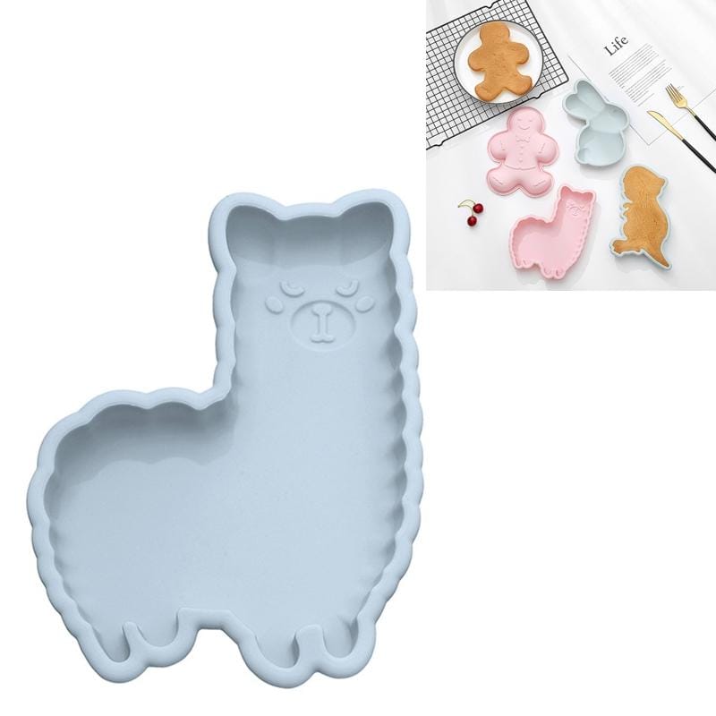 6 PCS Cartoon Animal Shape Silicone Non-cut high Temperature Baking Cake Mold, Style:Alpaca (Blue)