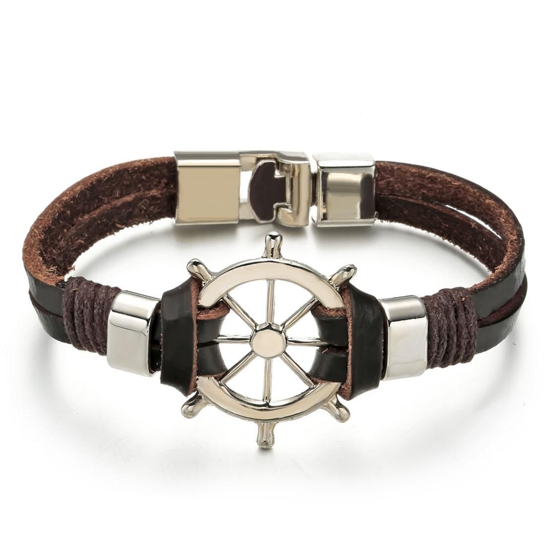 Fashion Men Jewelry Personality Punk Genuine Leather Bracelet Classic Anchor Cowhide Leather Bracelet (Brown)