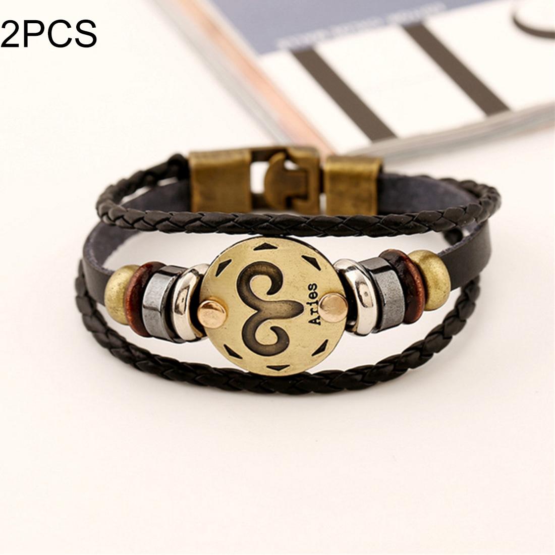 2 PCS Couple Lovers Jewelry Leather Braided Pisces Constellation Detail Hand Chain Bracelet, Size: 21*1.2cm (Style9)