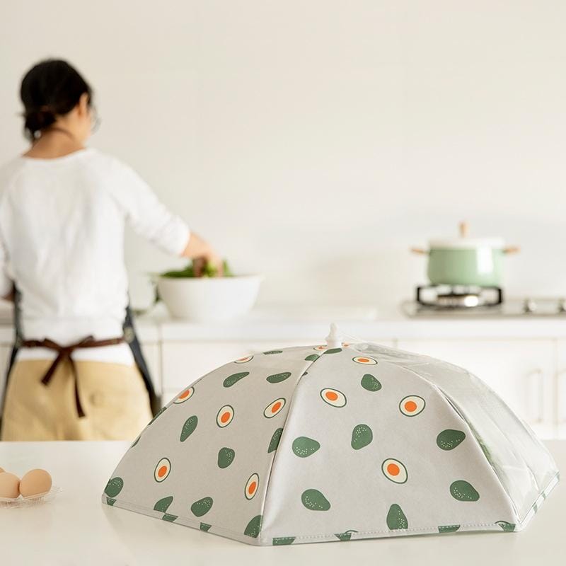 Fruit Pattern Cartoon Folding Meal Cover Thick Aluminum Foil Meal Dust Insulation Cover (Blue Green)