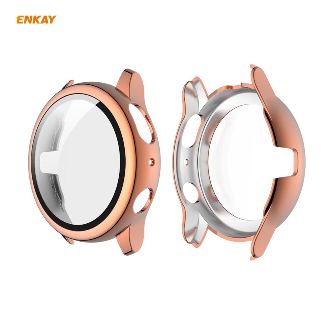 For Samsung Galaxy Watch Active 2 44mm ENKAY Hat-Prince ENK-AC8205 Full Coverage Electroplating PC Case + 9H Tempered Glass Protector (Rose Gold)