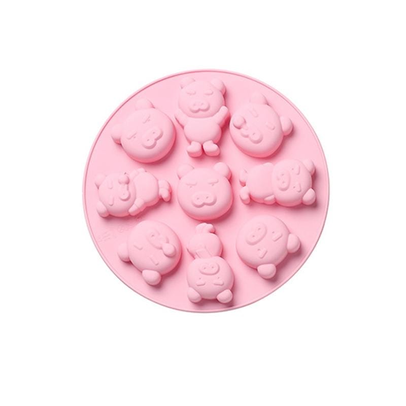4 PCS Little Pig Shape Rice Cake Mold Cartoon Household Silicone Candy Cake Baking Steaming Mold Ice Tray (Blue)