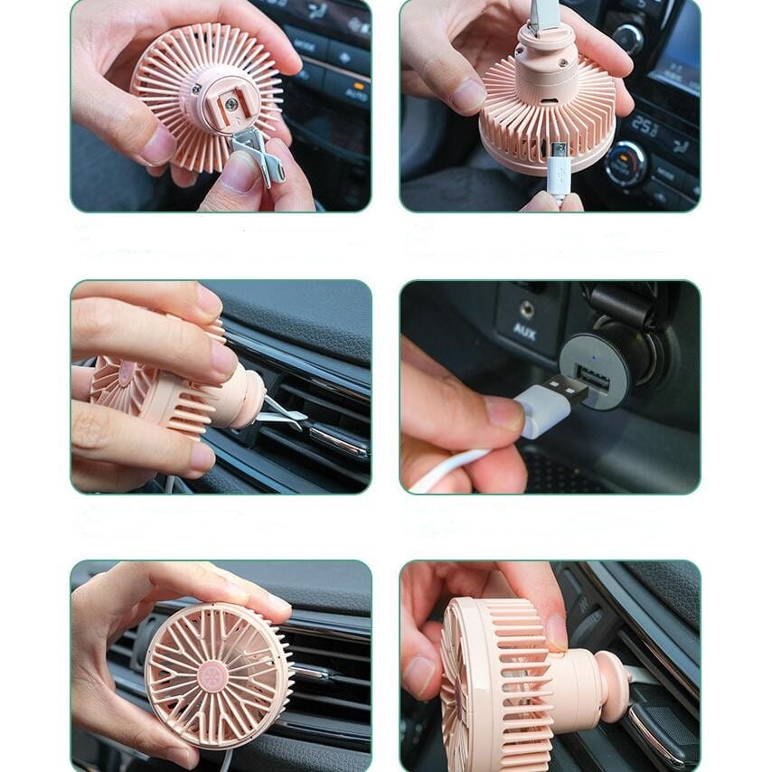 Car Vent Fan Multi-function USB Interface Mini LED Lamp Car Fan(Black)