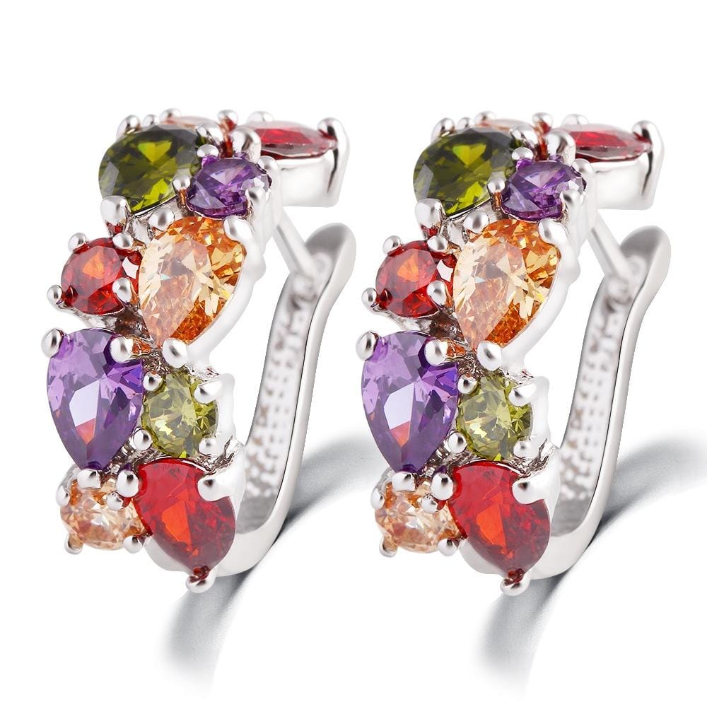 1 Pair Colorful Zircon Earrings Stud Jewelry For Women And Girls (Silver)